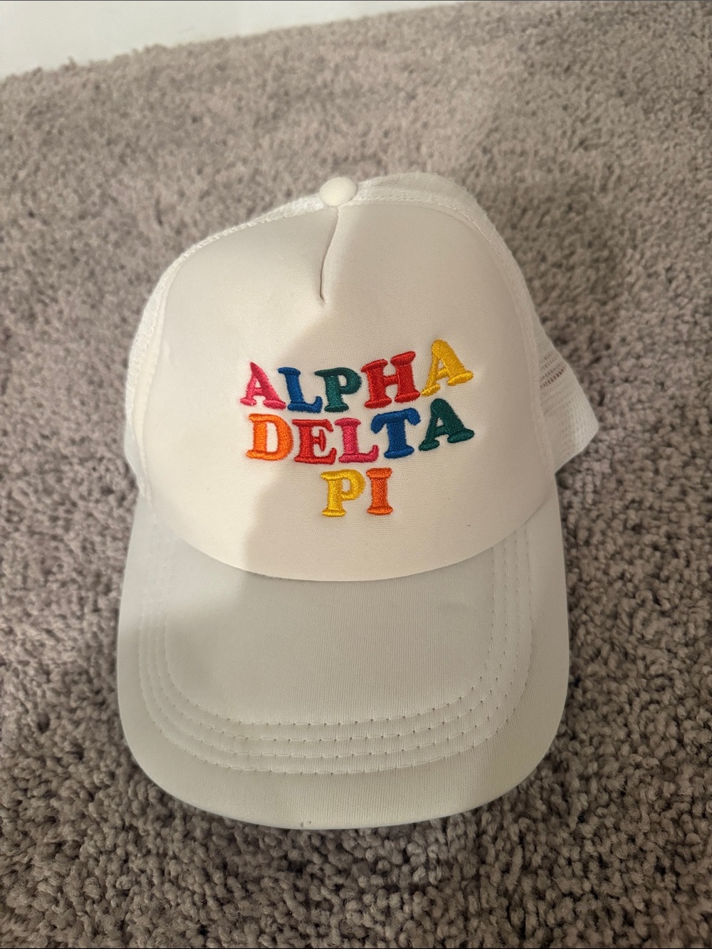 Adpi White Trucker Hat with Multicolor Embroidery